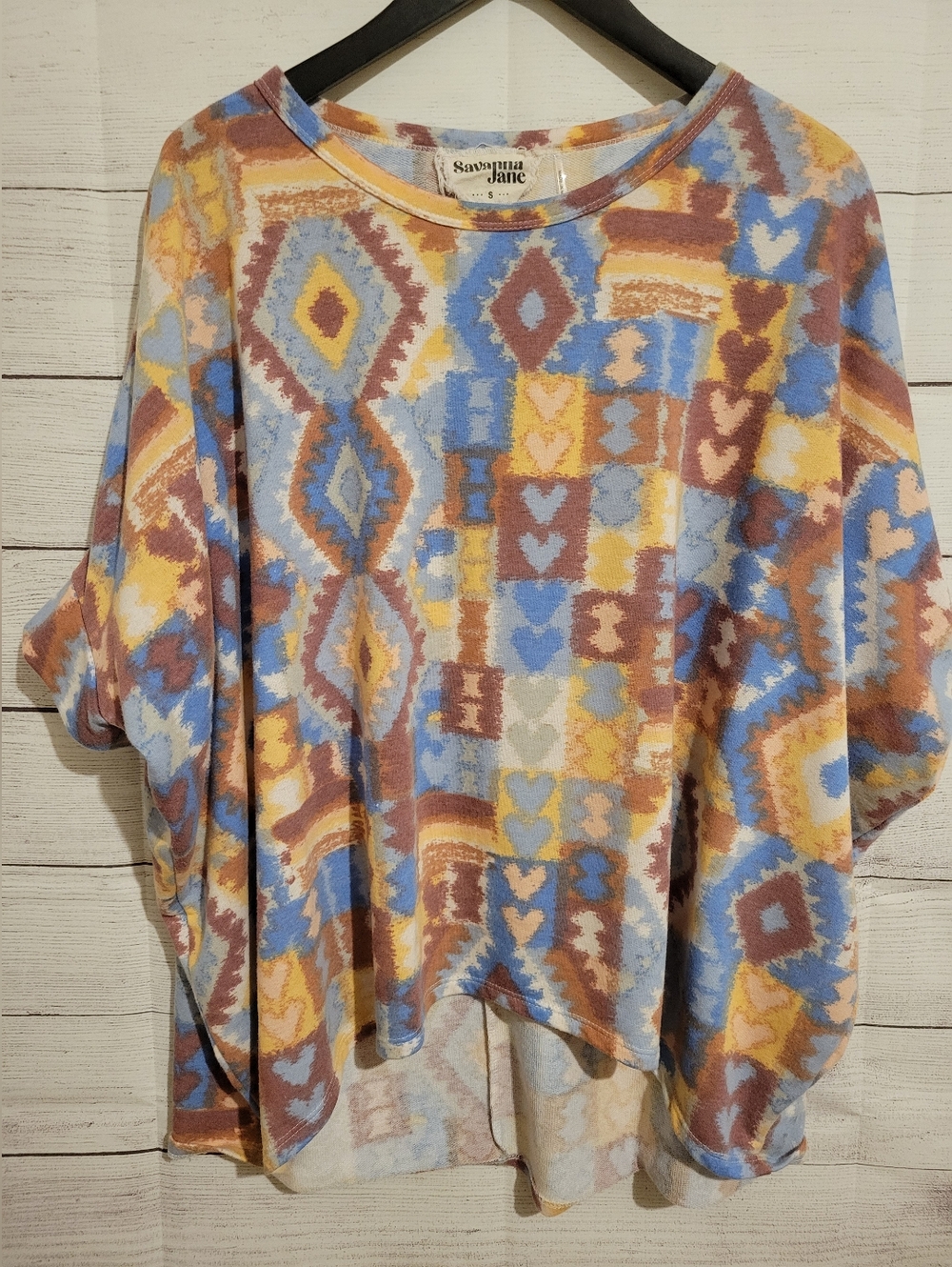 Savanna Jane boho Bohemian Batwing Top Blouse Small Multicolor